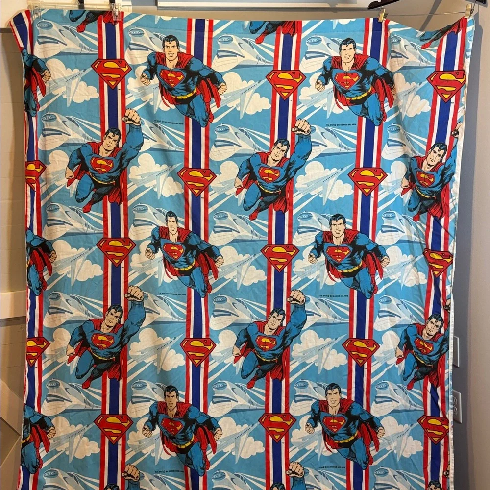 Vintage 1978 DC Comic Superman twin size flat sheet. Super Hero Made in USA